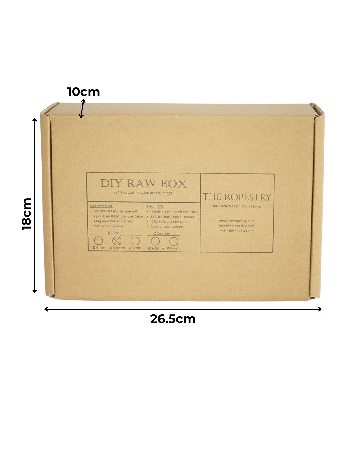 DIY RAW BOX - 50 m Juteseilrolle, 2x 4.3 m dünne Juteseile, 100g Seilbutter, Aufbewahrungsbox, Anleitungsbroschüre & KOSTENLOSES MIKROFASERTUCH