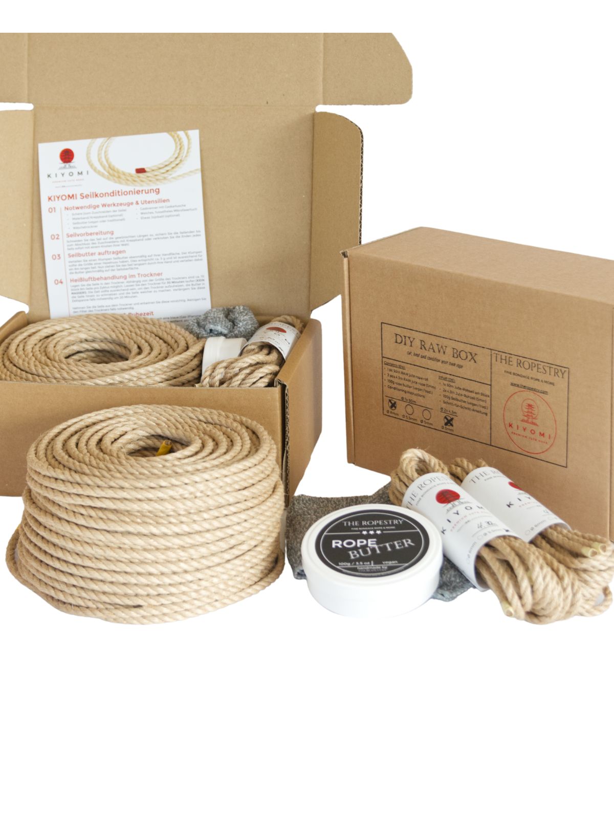 KIYOMI DIY RAW BOX - 50m raw rope, 2x 4.3m ø5mm ropes, rope butter, storage box, instructions and FREE microfibre cloth
