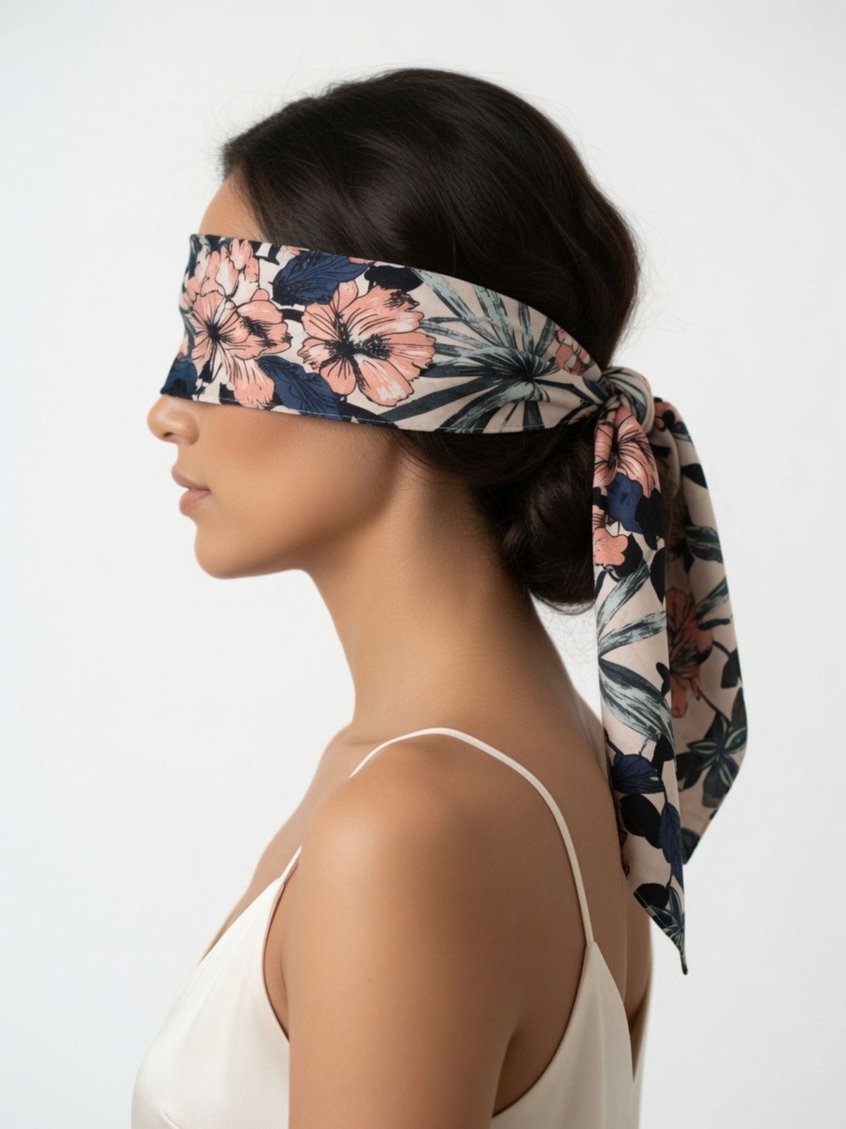 Blindfold, printed cotton – 3-Ply Sleep Mask & Bondage Restraint – Multi-use Tie, Shibari Accessoire with floral print