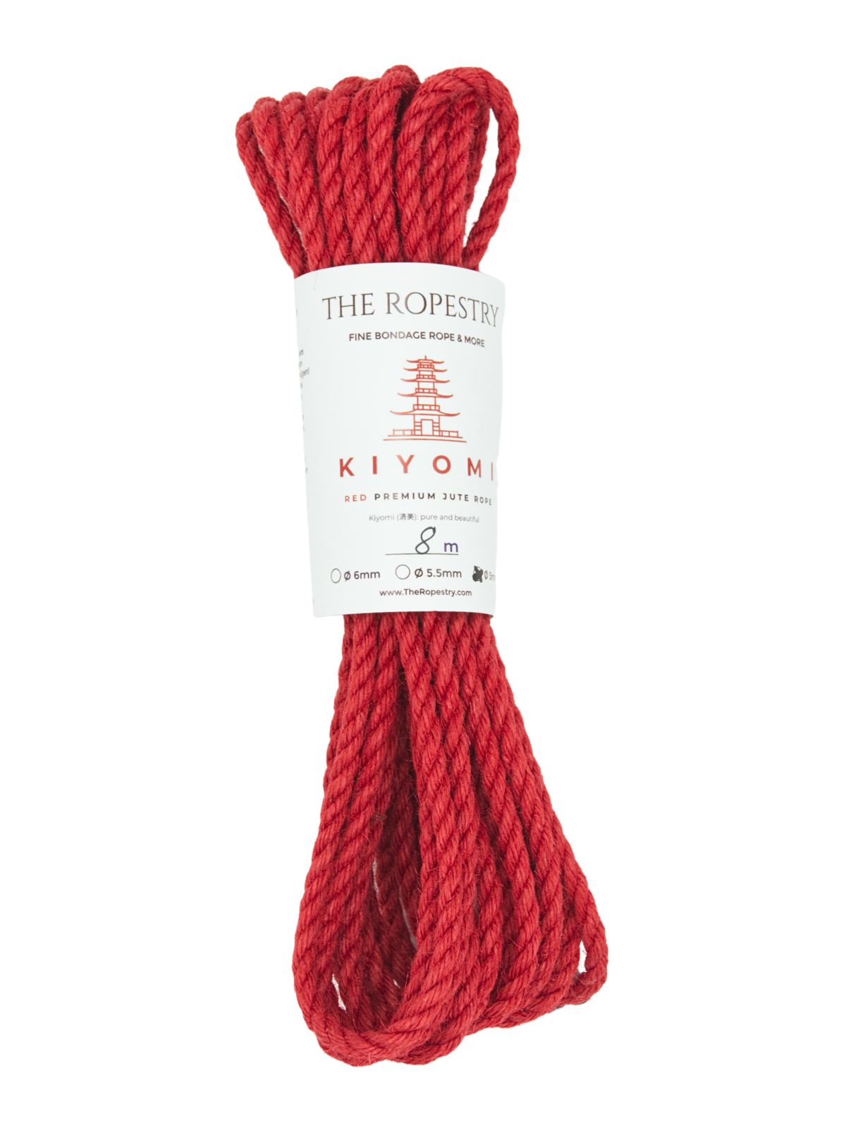 ø 5mm KIYOMI RED strong single-ply Z-twist medium-lay jute rope for Shibari & Kinbaku applications, untreated, JBO-free 