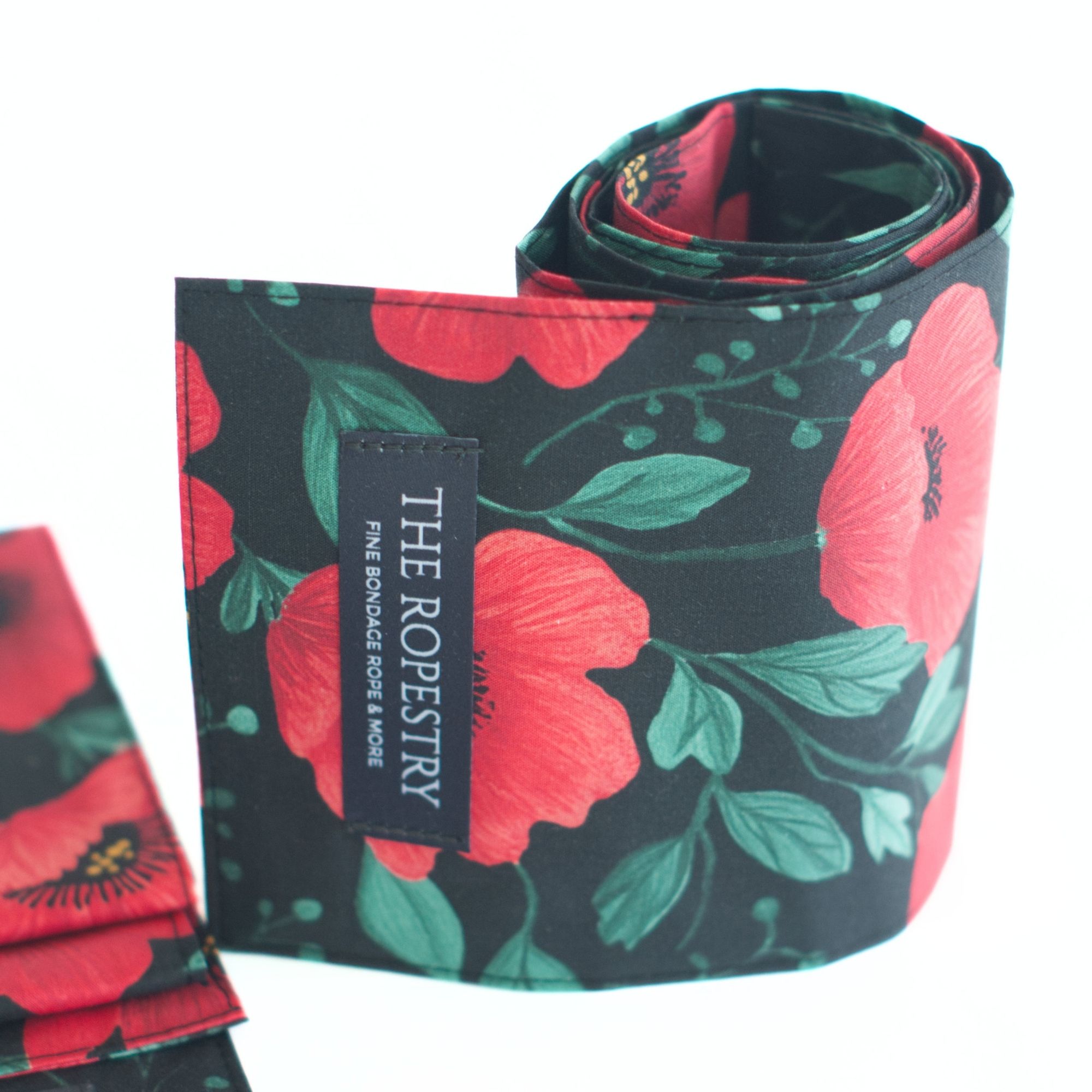 Blindfold "Poppy Flowers" pure cotton satin with allover print – 3-Ply Sleep Mask & Bondage Restraint – Multi-use Tie, Shibari Accessoire