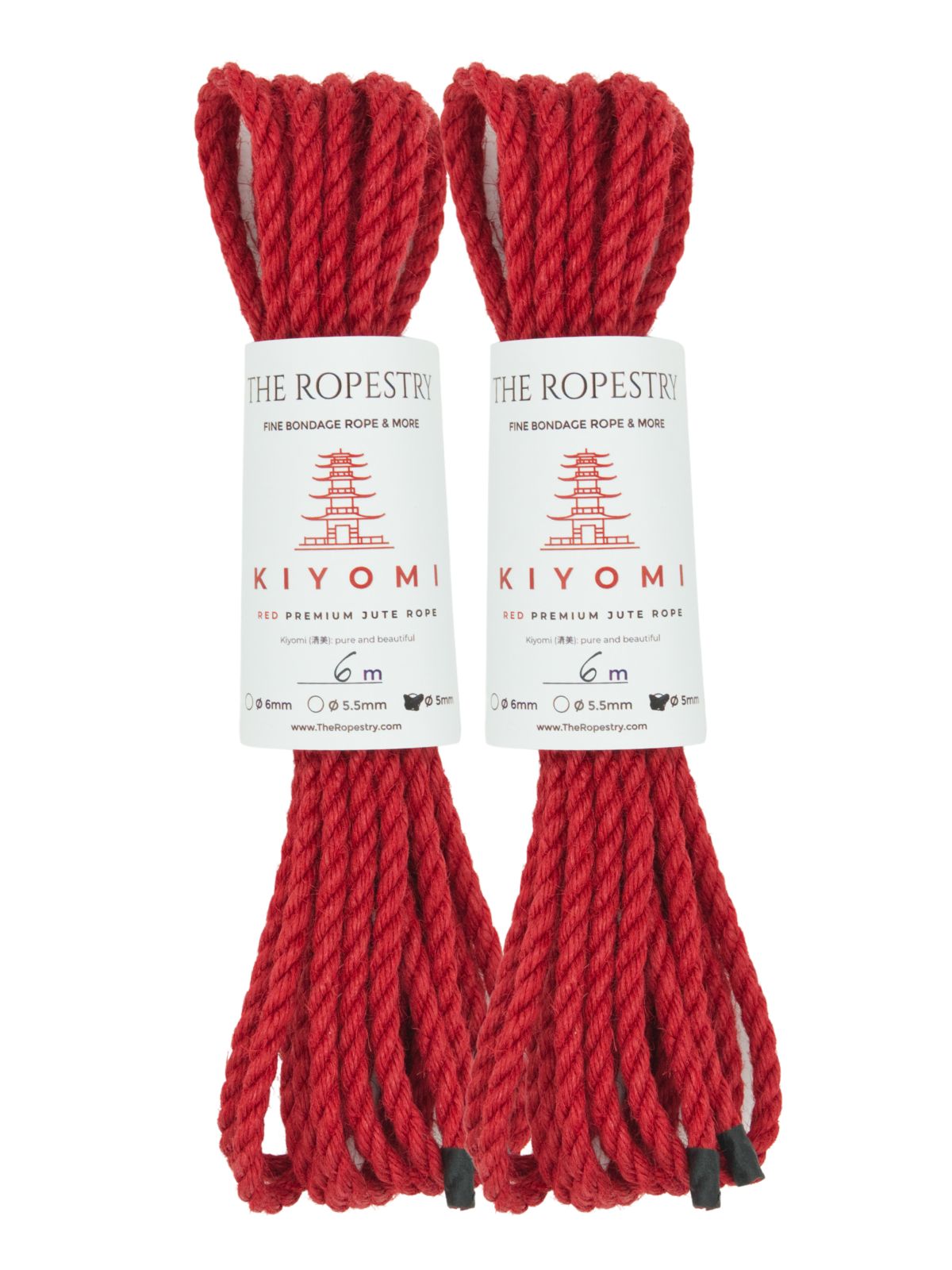 ø 5mm KIYOMI RED strong single-ply Z-twist medium-lay jute rope for Shibari & Kinbaku applications, untreated, JBO-free 