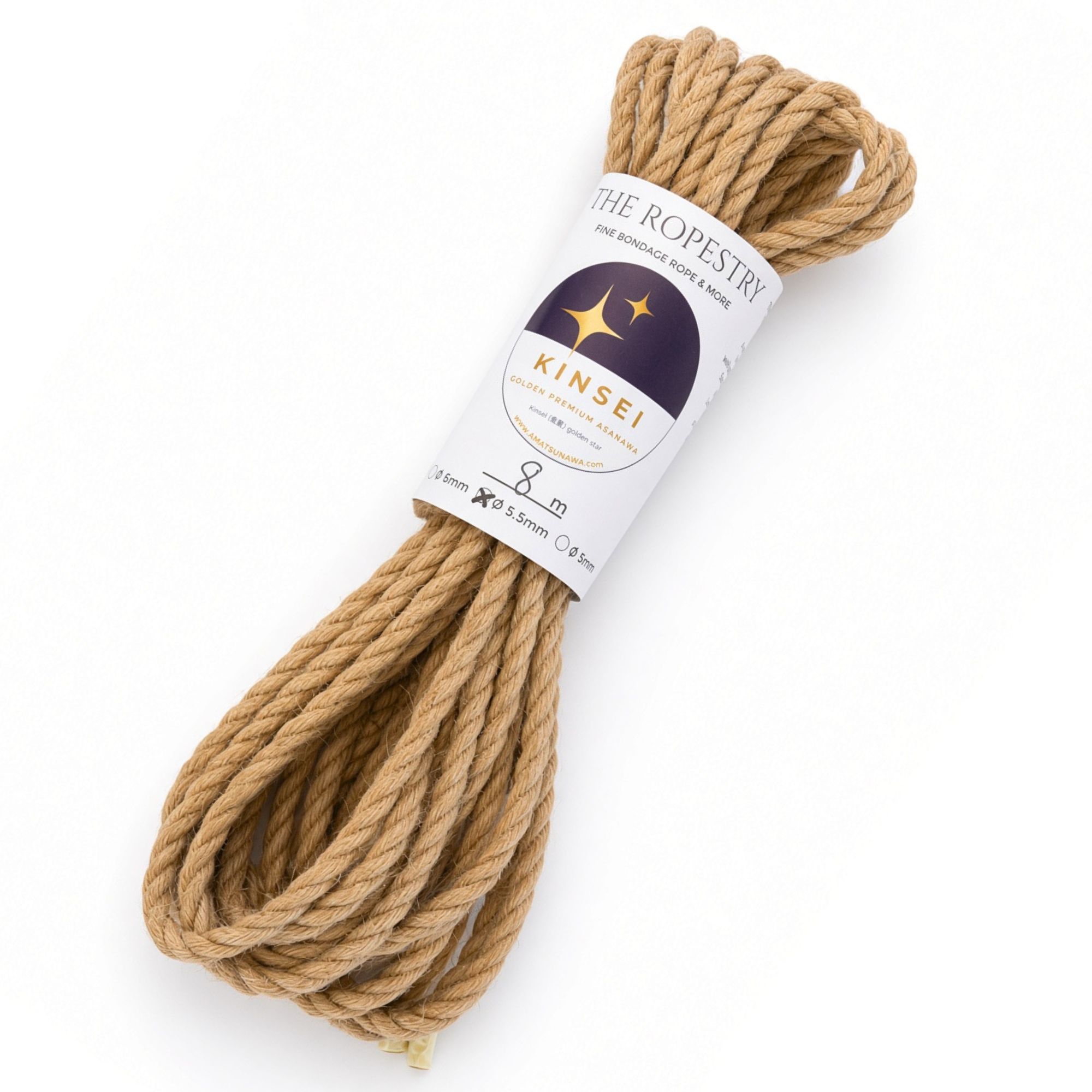 ø 5.5mm KINSEI golden premium jute rope, Z-twist medium-lay jute rope for Shibari & Kinbaku applications, untreated, JBO-free | TheRopestry