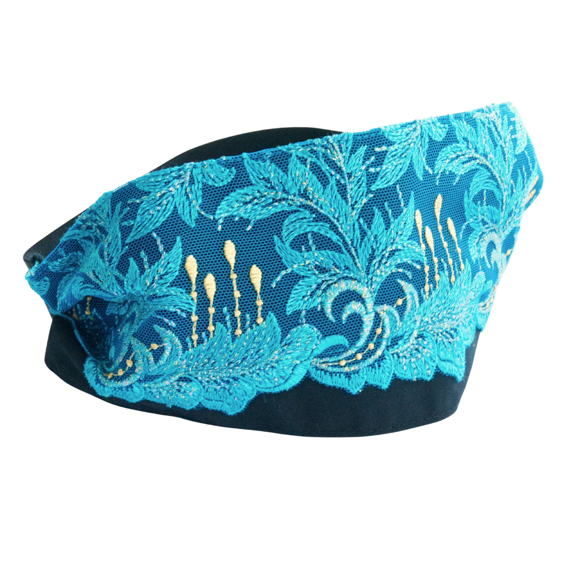 Blindfold "Cyan" with delicate lace – for Shibari & Sensory Play, Meditation Mask | Exclusive Design by TheRopestry