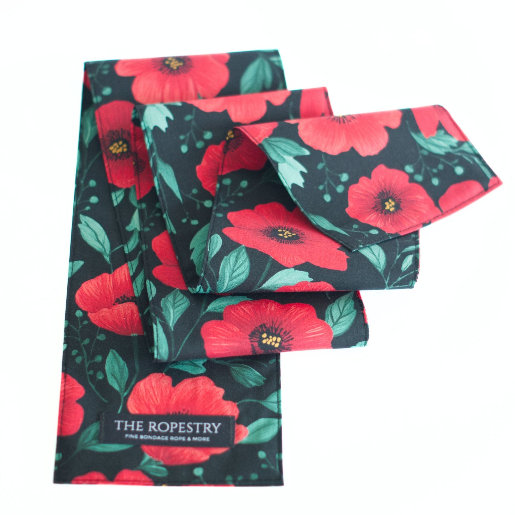 Blindfold "Poppy Flowers" pure cotton satin with allover print – 3-Ply Sleep Mask & Bondage Restraint – Multi-use Tie, Shibari Accessoire