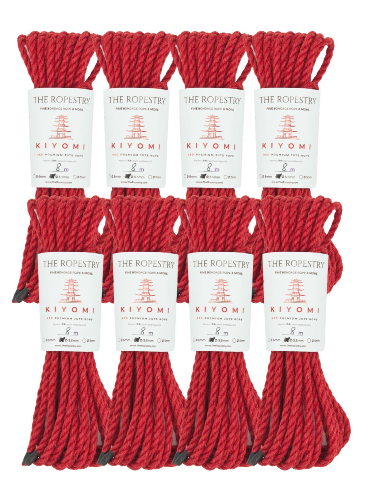 ø 5.5mm KIYOMI RED strong single-ply Z-twist medium-lay jute rope for Shibari & Kinbaku applications, untreated, JBO-free 