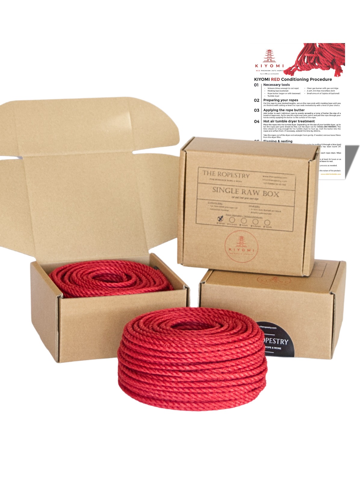 KIYOMI RED SINGLE RAW ROLL - 50m of red raw jute rope for bondage, Shibari and Kinbaku, cut and knot your own ropes