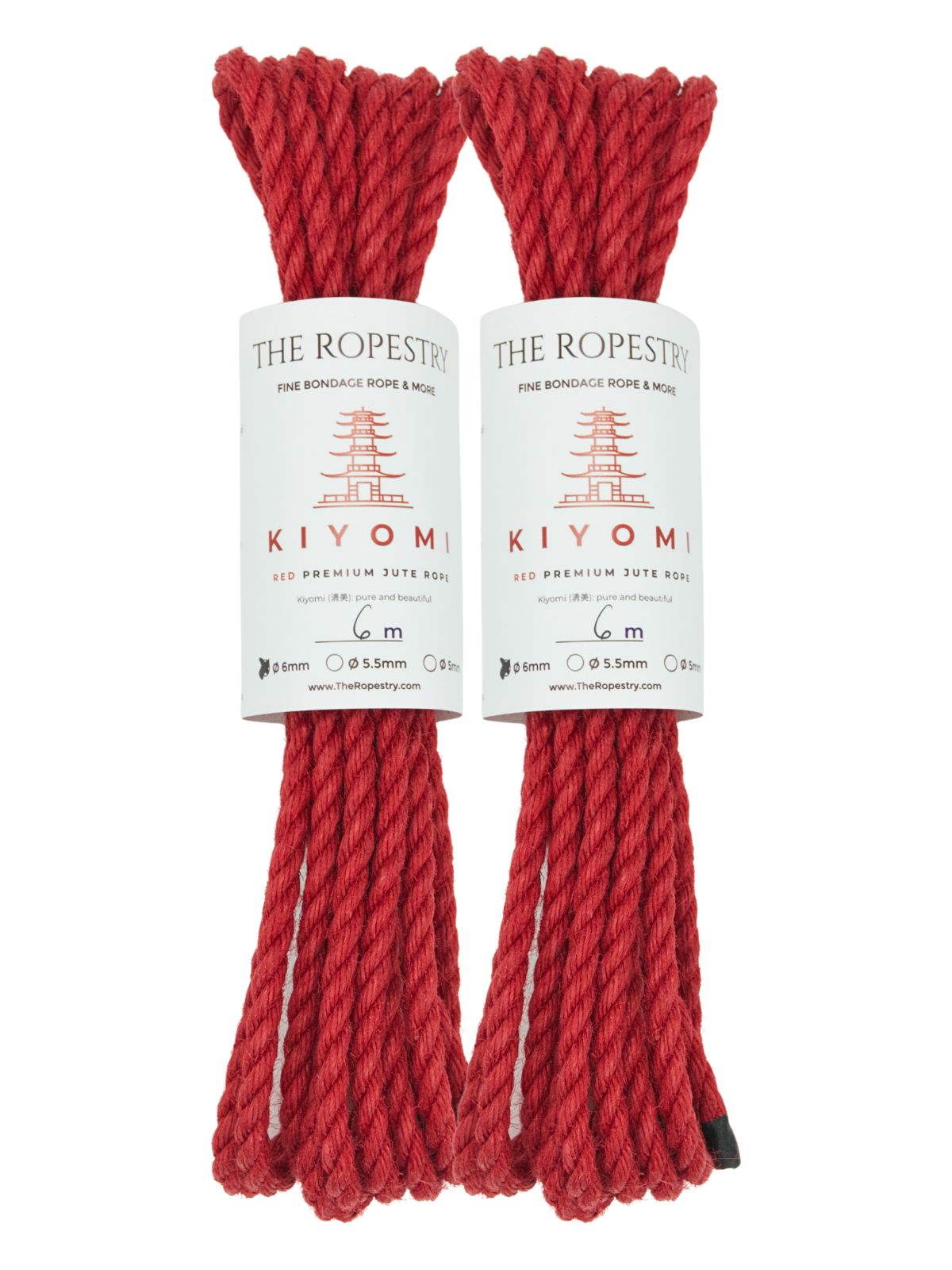 ø 6mm KIYOMI RED strong single-ply Z-twist medium-lay jute rope for Shibari & Kinbaku applications, untreated, JBO-free
