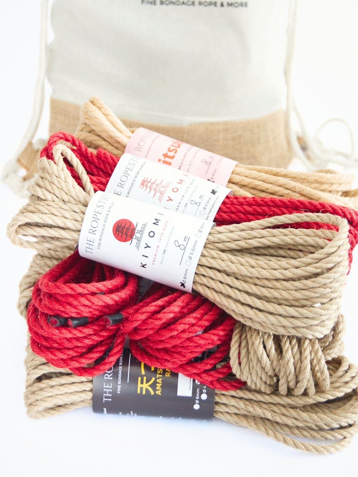Mystery Rope Set - A surprise selection of 8.30 m jute ropes, mixed from our range, plus a storage bag, instructions etc.