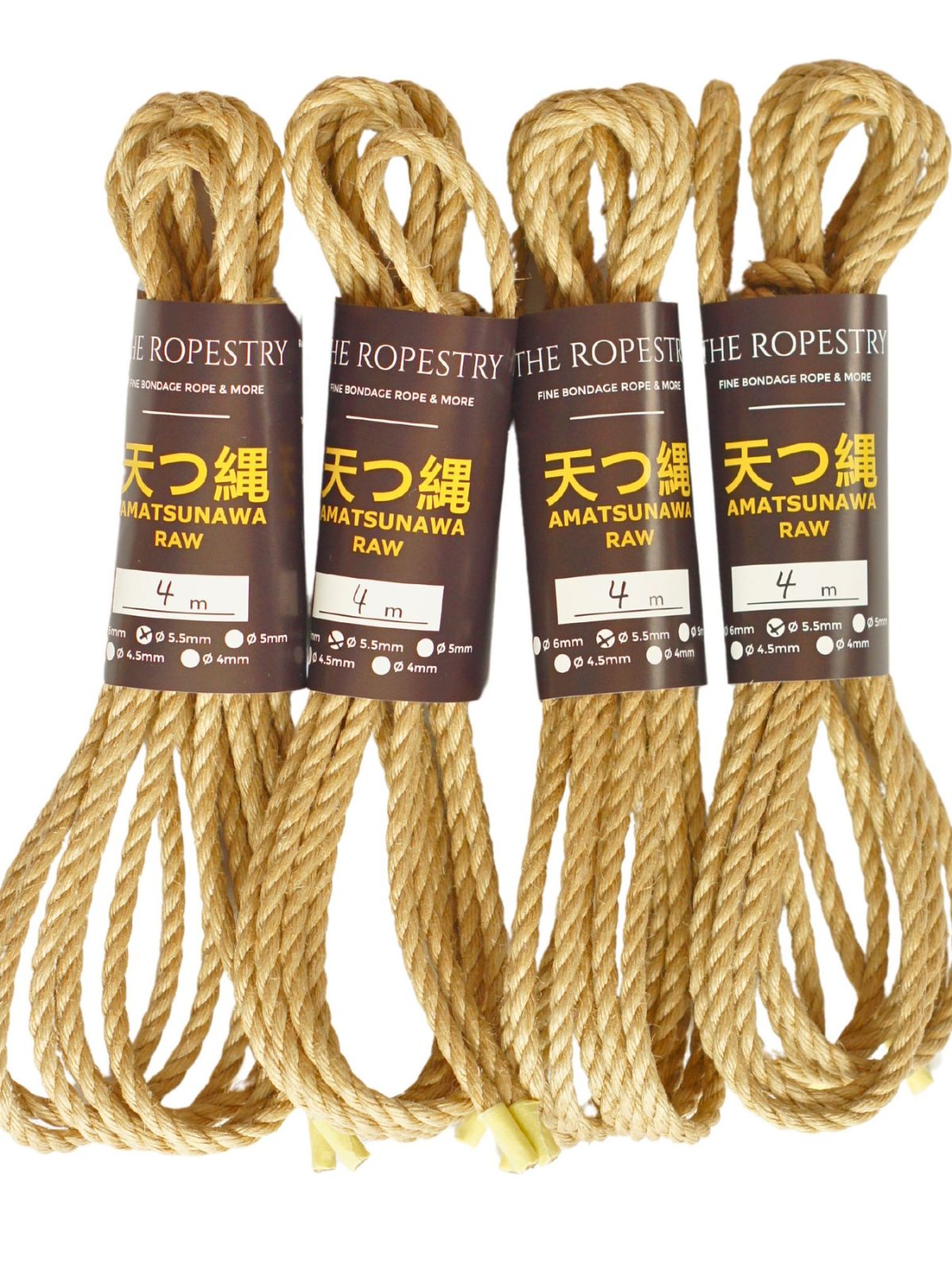 Unprocessed Ø5.5mm Shibari jute ropes, finest BDSM ropes