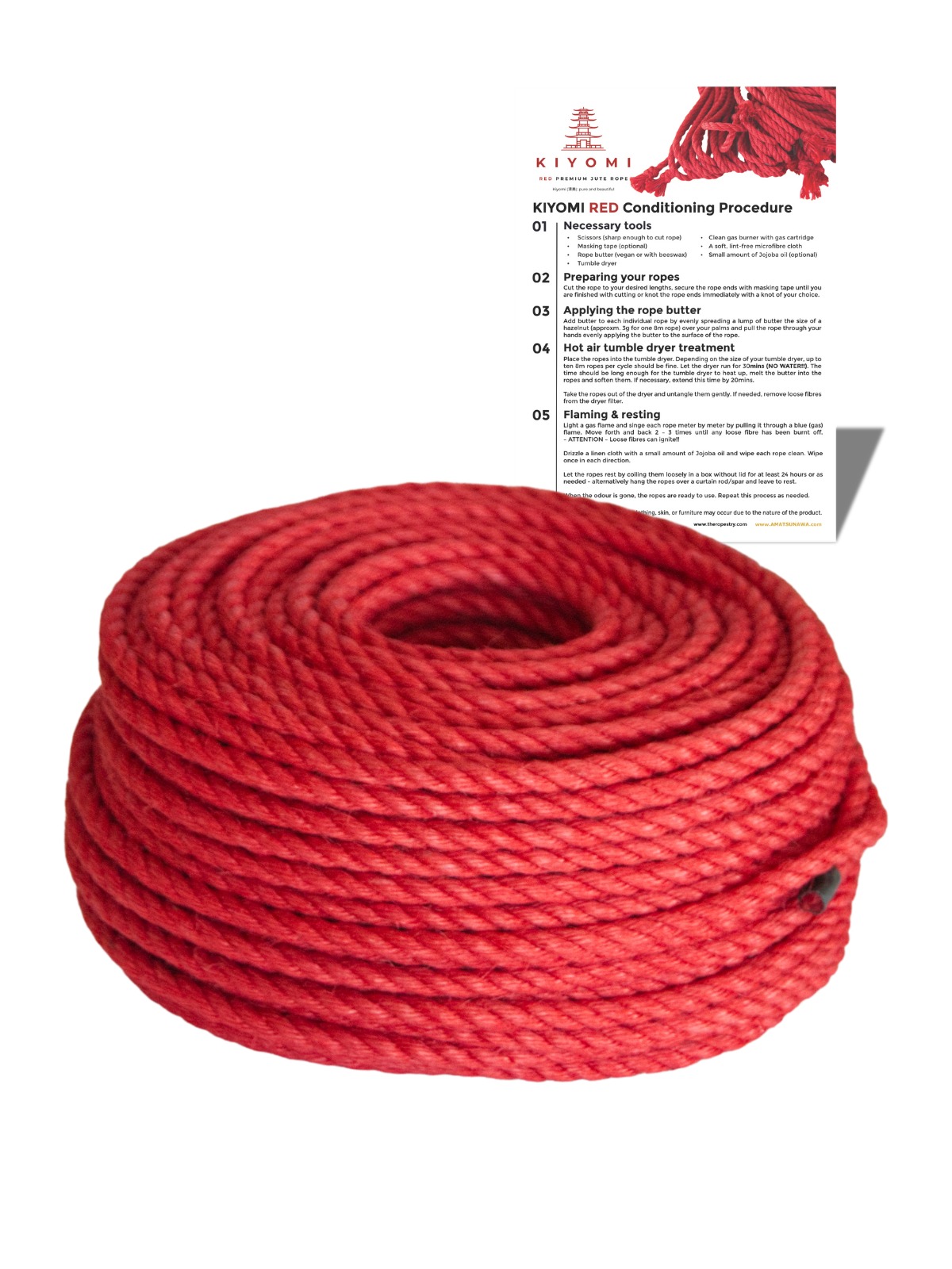 KIYOMI RED SINGLE RAW ROLL - 50m of red raw jute rope for bondage, Shibari and Kinbaku, cut and knot your own ropes