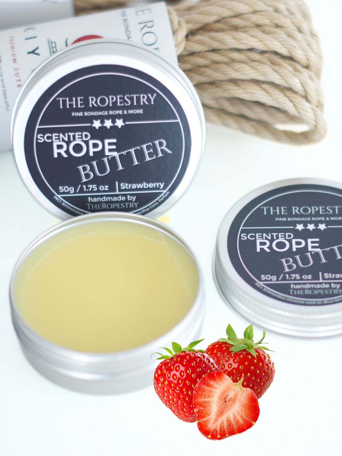 Shibari Starter Kit – April Edition | 2x 4m + 2x 8m Kiyomi 5.5 mm Untreated Jute Ropes + Strawberry Rope Butter + Blindfold