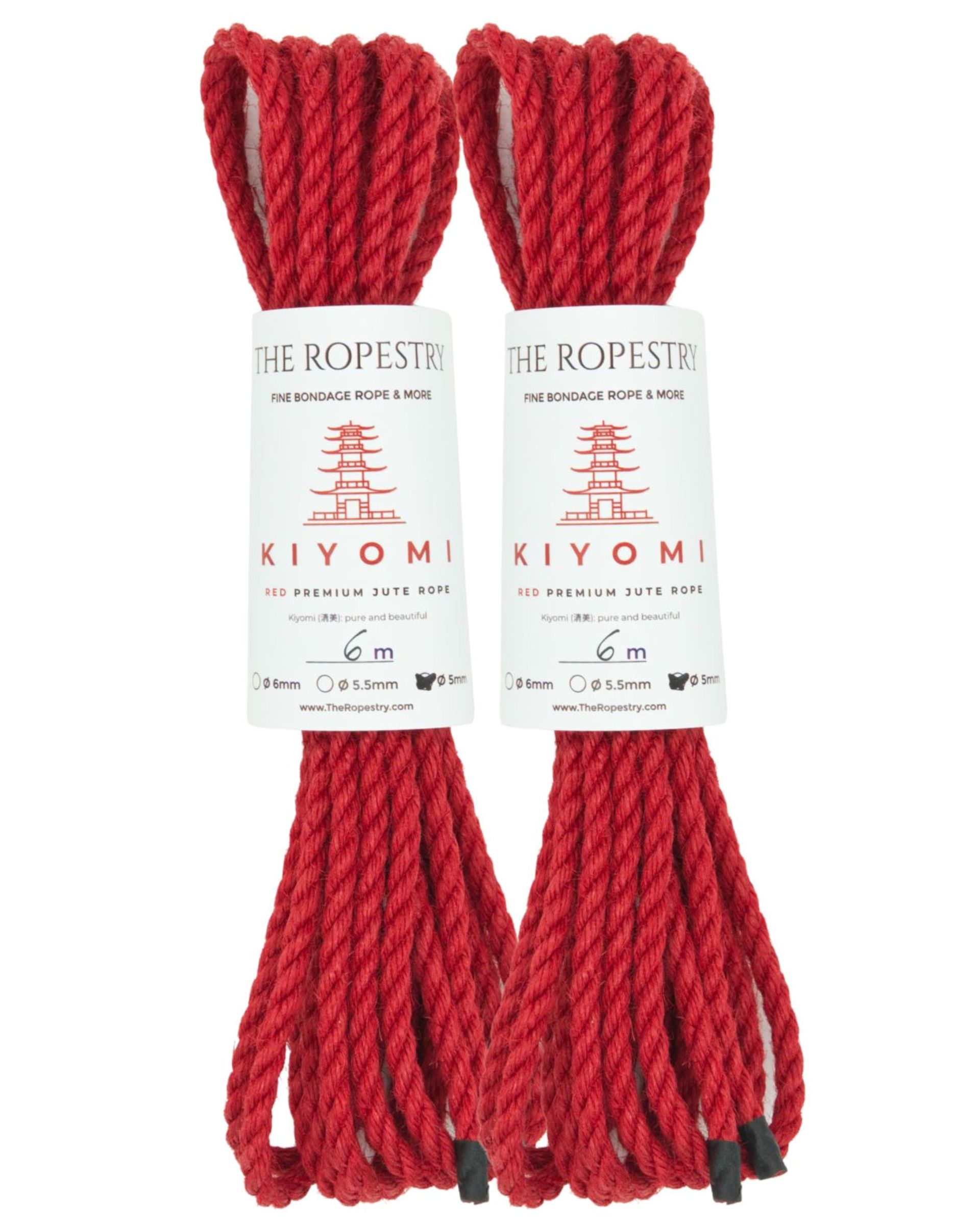 Shibari Set "RED DELIGHT" | 3x 8m KIYOMI RED 6/0 Ropes + 2x 6m KIYOIMI RED 5/0 Ropes + VEGAN Rope Butter, Rope Oil, 3x Care Cloth and Cotton Blindfold "Poppyflower"
