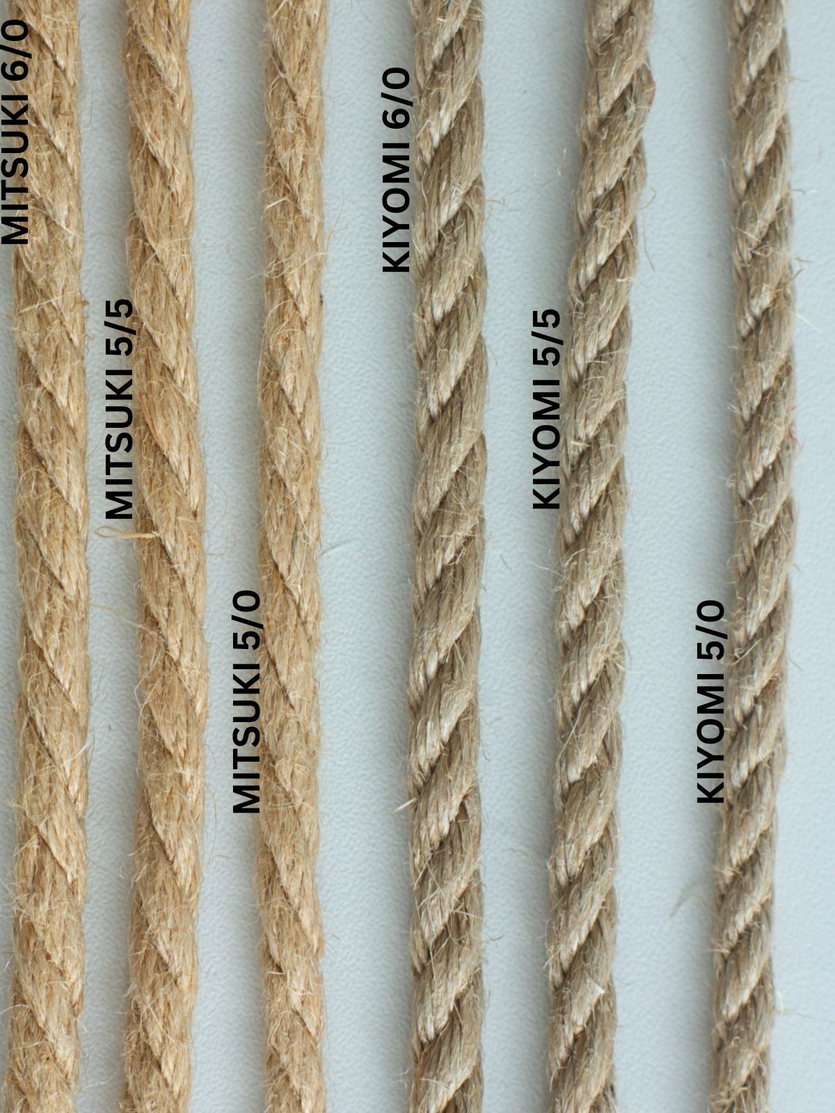 Shibari Set "Sensory Spark" – Prickling Contrasts | 4m Esparto Rope + 4x 8m KIYOMI 6mm Jute Ropes + 1x 8m Mitsuki 5mm Jute Rope + Rope Oil & Cleaning Cloth + Blindfold