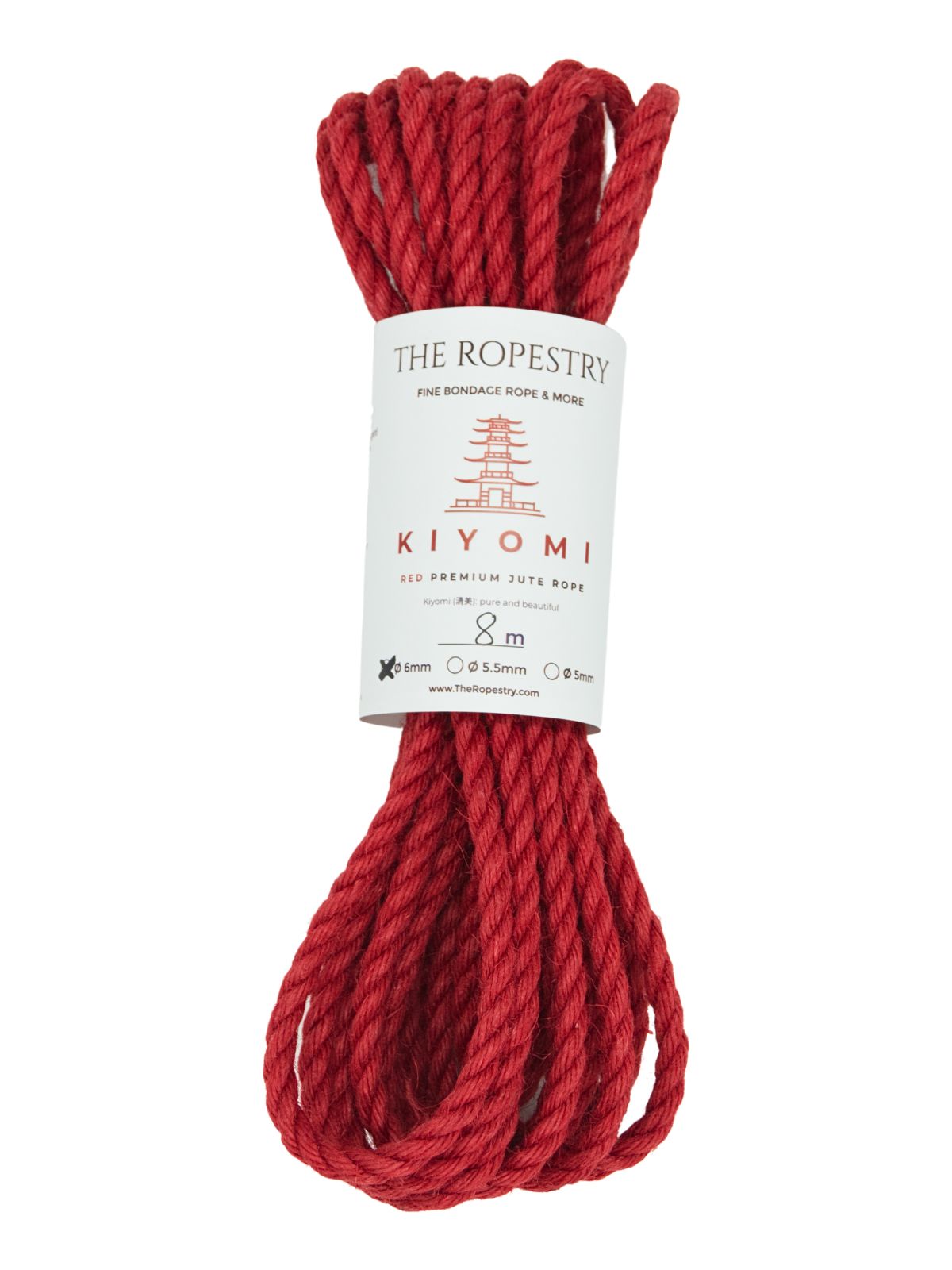 ø 6mm KIYOMI RED strong single-ply Z-twist medium-lay jute rope for Shibari & Kinbaku applications, untreated, JBO-free ø 6mm KIYOMI RED strong single-ply Z-twist medium-lay jute rope for Shibari & Kinbaku applications, untreated, JBO-free