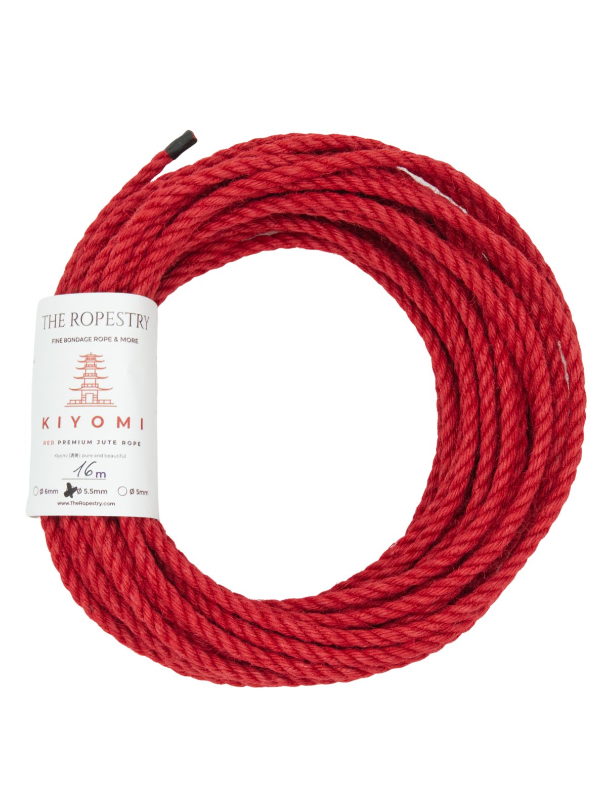 ø 5.5mm KIYOMI RED strong single-ply Z-twist medium-lay jute rope for Shibari & Kinbaku applications, untreated, JBO-free 