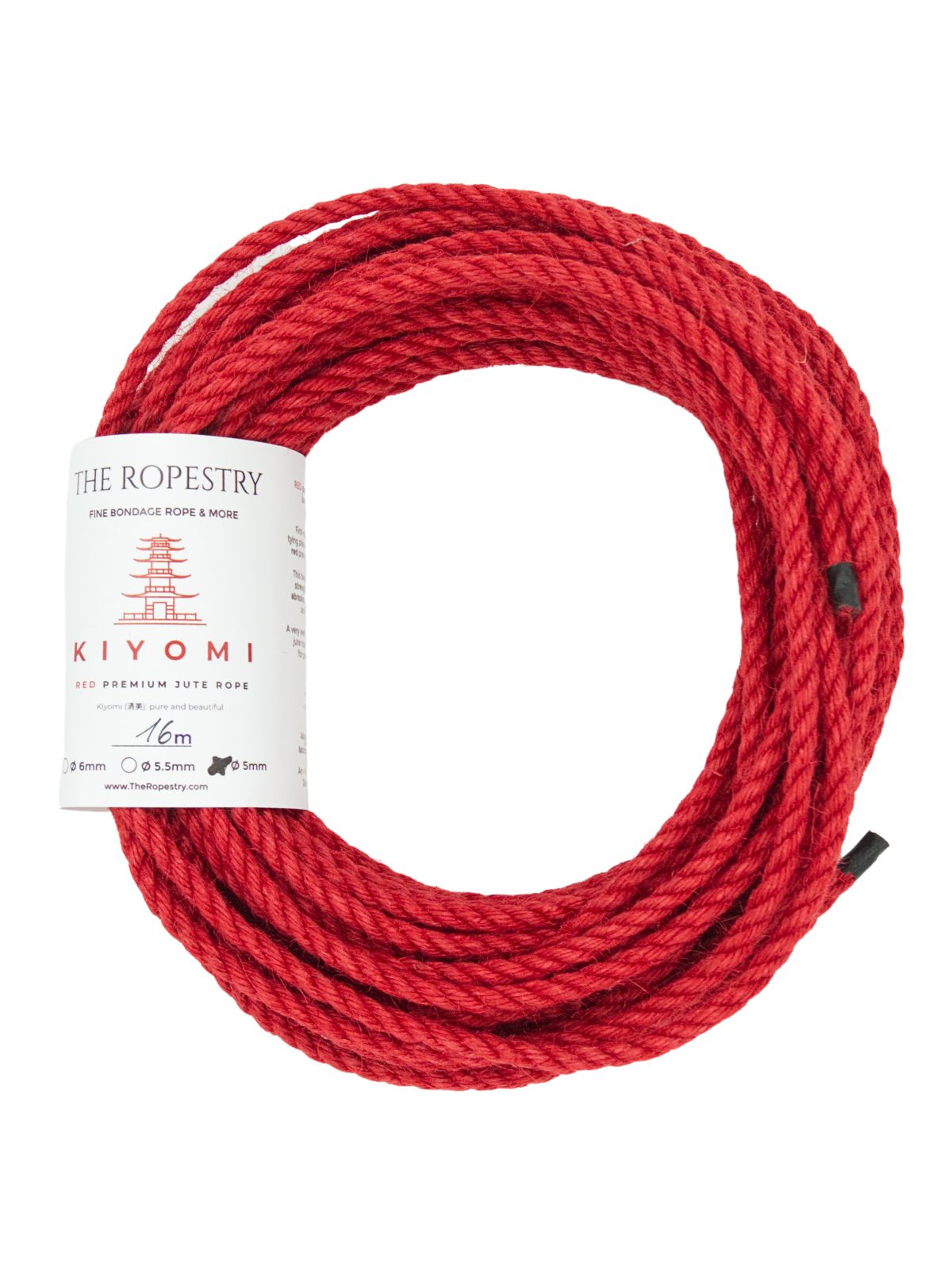 ø 5mm KIYOMI RED strong single-ply Z-twist medium-lay jute rope for Shibari & Kinbaku applications, untreated, JBO-free 