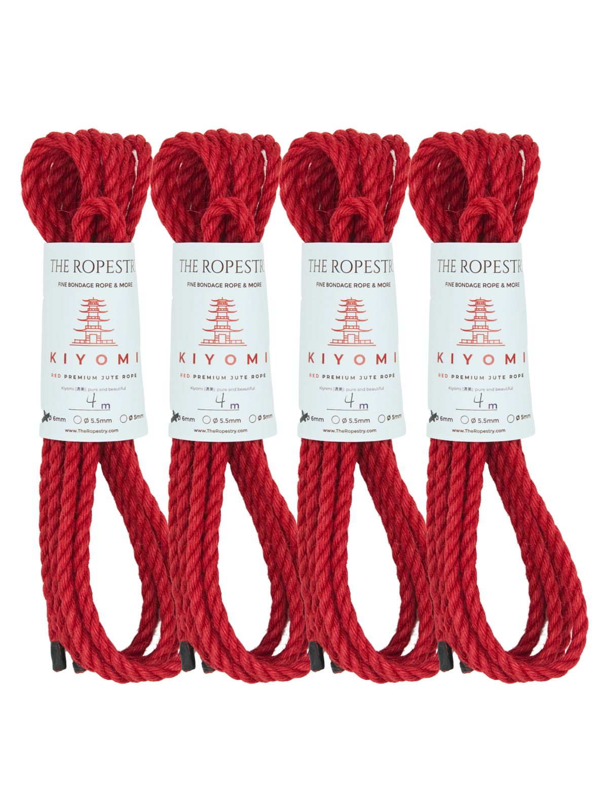 ø 6mm KIYOMI RED strong single-ply Z-twist medium-lay jute rope for Shibari & Kinbaku applications, untreated, JBO-free ø 6mm KIYOMI RED strong single-ply Z-twist medium-lay jute rope for Shibari & Kinbaku applications, untreated, JBO-free