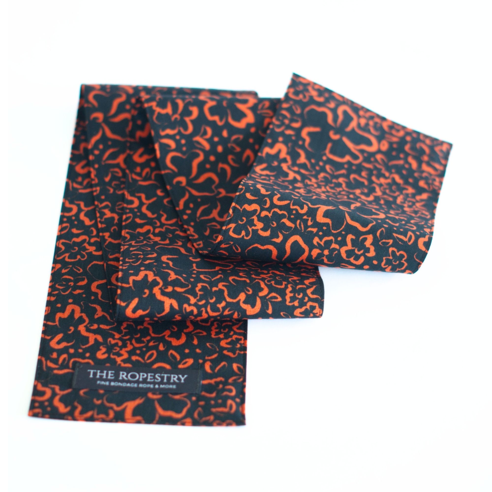 Blindfold "Black Blossom" pure cotton with allover print – 3-Ply Sleep Mask & Bondage Restraint – Multi-use Tie, Shibari Accessoire