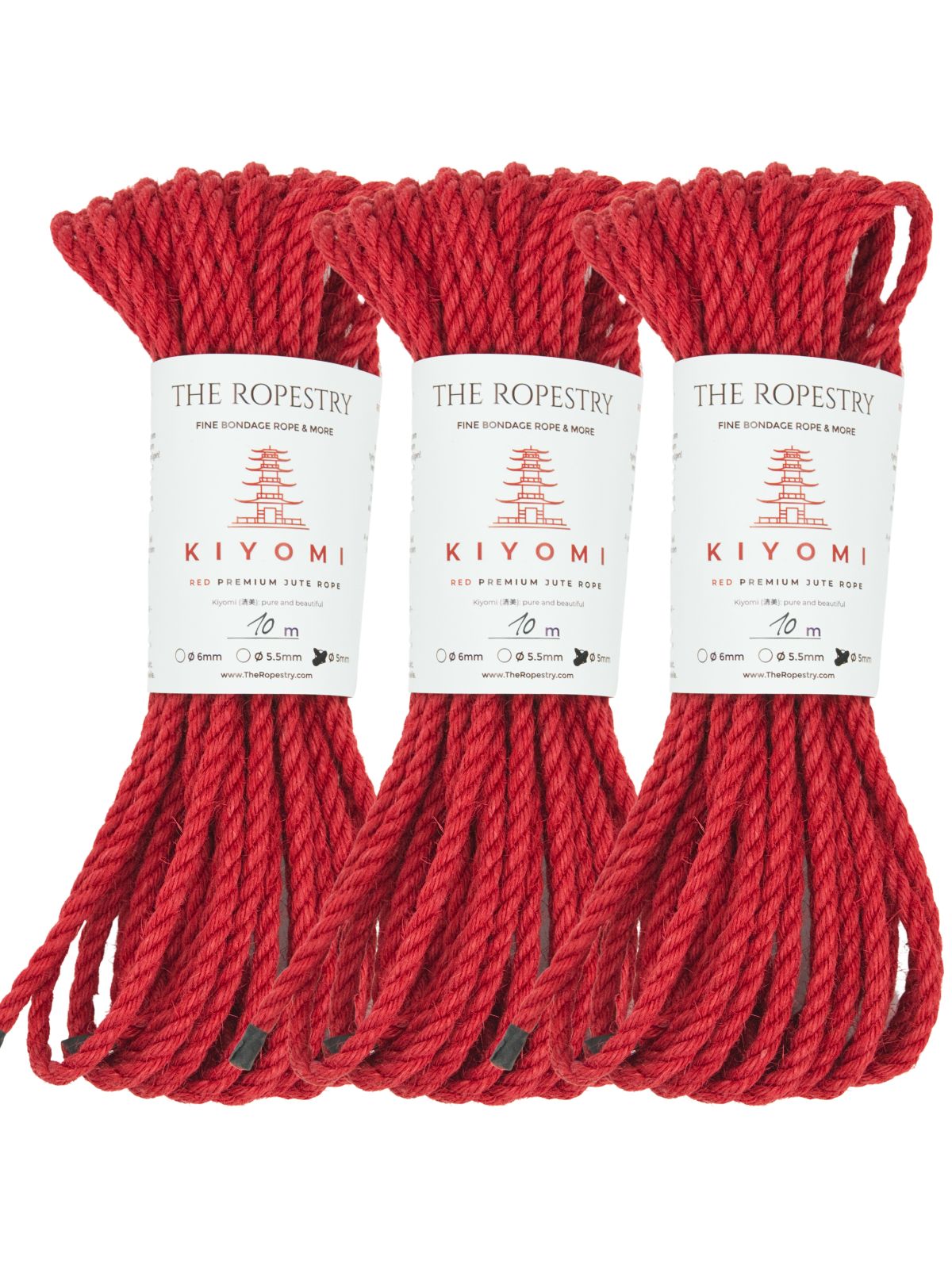 ø 5mm KIYOMI RED strong single-ply Z-twist medium-lay jute rope for Shibari & Kinbaku applications, untreated, JBO-free 