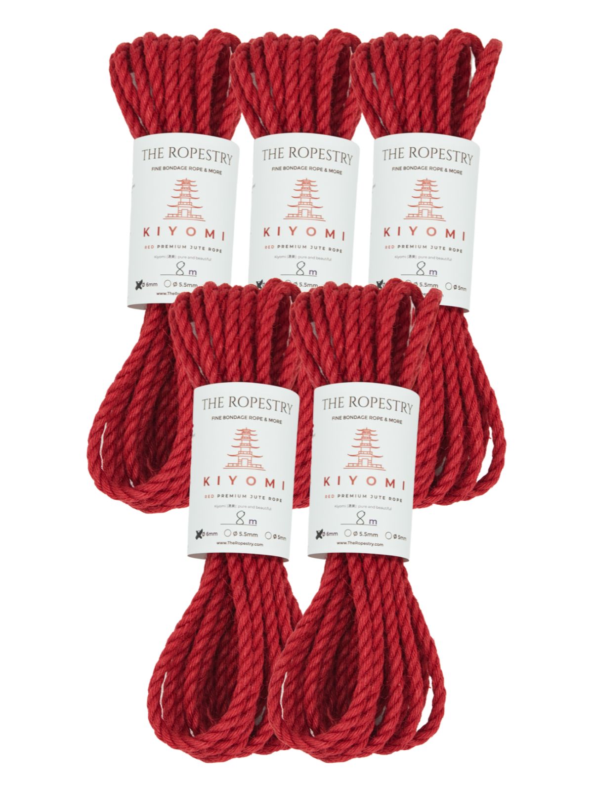 ø 6mm KIYOMI RED strong single-ply Z-twist medium-lay jute rope for Shibari & Kinbaku applications, untreated, JBO-free