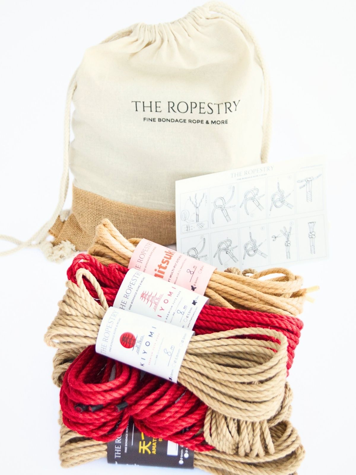Mystery Rope Set - A surprise selection of 8.30 m jute ropes, mixed from our range, plus a storage bag, instructions etc.