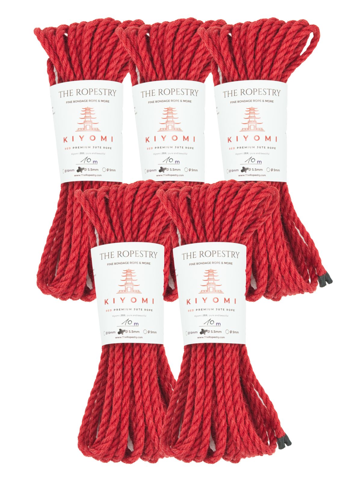 ø 5.5mm KIYOMI RED strong single-ply Z-twist medium-lay jute rope for Shibari & Kinbaku applications, untreated, JBO-free 