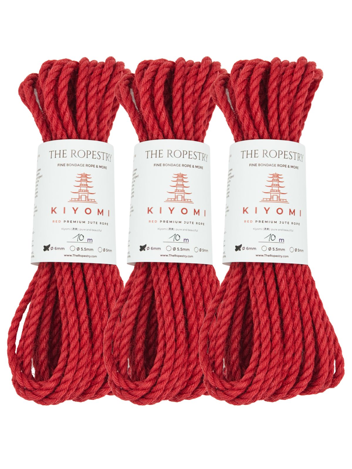 ø 6mm KIYOMI RED strong single-ply Z-twist medium-lay jute rope for Shibari & Kinbaku applications, untreated, JBO-free ø 6mm KIYOMI RED strong single-ply Z-twist medium-lay jute rope for Shibari & Kinbaku applications, untreated, JBO-free