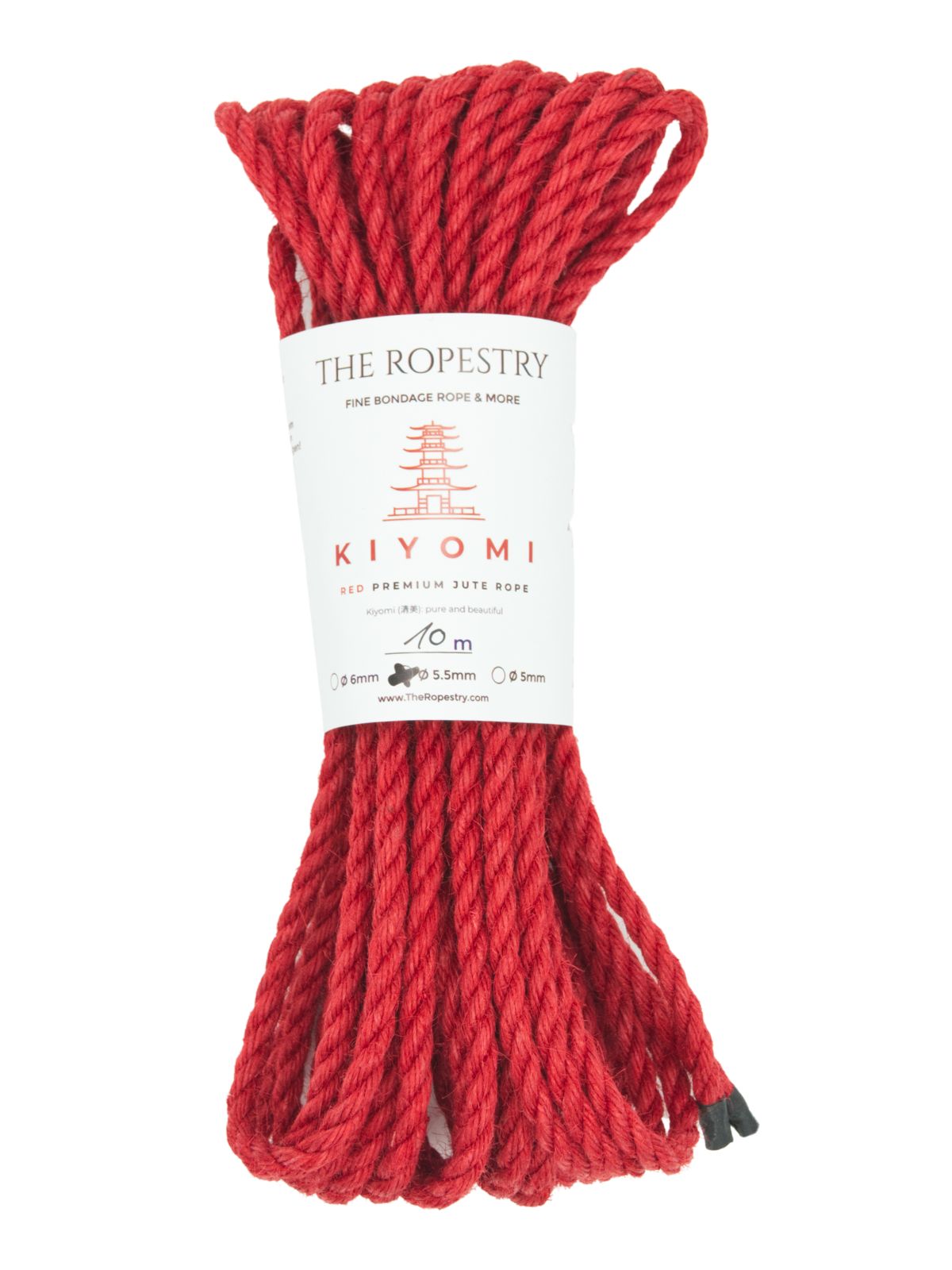 ø 5.5mm KIYOMI RED strong single-ply Z-twist medium-lay jute rope for Shibari & Kinbaku applications, untreated, JBO-free 